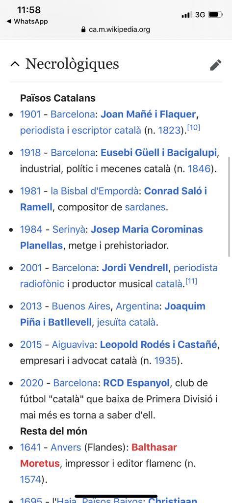 JoelAbidal's tweet photo. Que moderna la Wikipedia! Dia 8 de juliol i ja apareix la nota necrològica del @RCDEspanyol . #LigaSmartBank #descens #lhemfetagrossa #passihobe https://t.co/fuuCfBhznQ