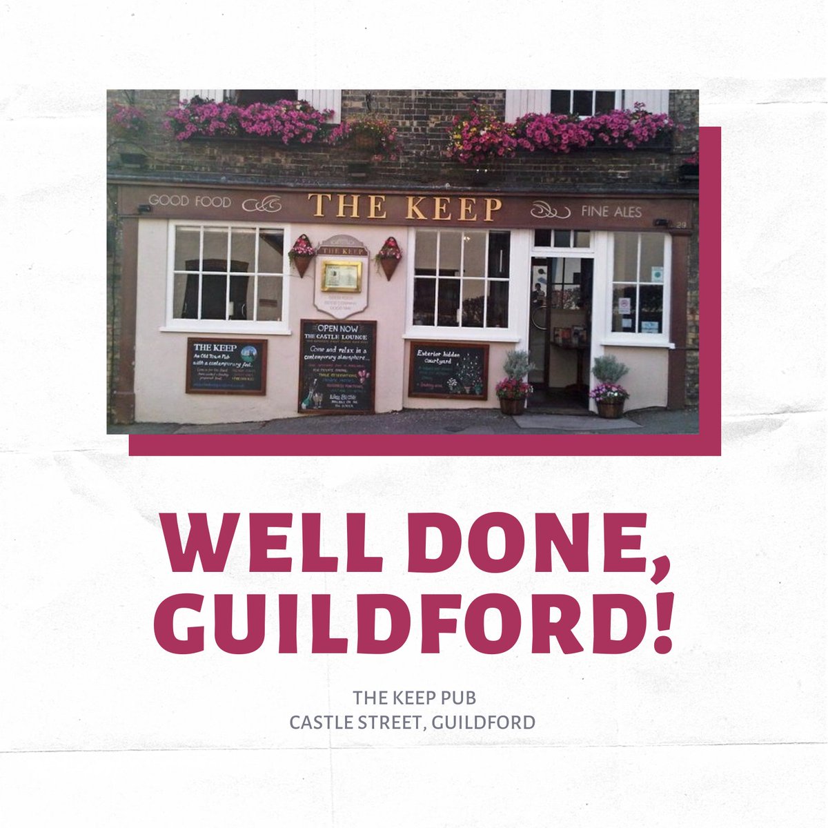 thekeeppub's tweet photo. We’d like to say a massive ‘well done’ to our pub friends for successful reopening in Guildford! #thekeep #guildford #loveguildford #isupportguildford #guildfordpubs #pubsinguildford #experienceguildford https://t.co/szmhXxgOr7