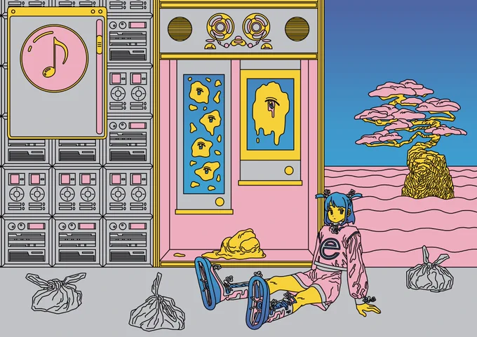 AOTQ/e-muzak(LP)のためのイラストレーション 