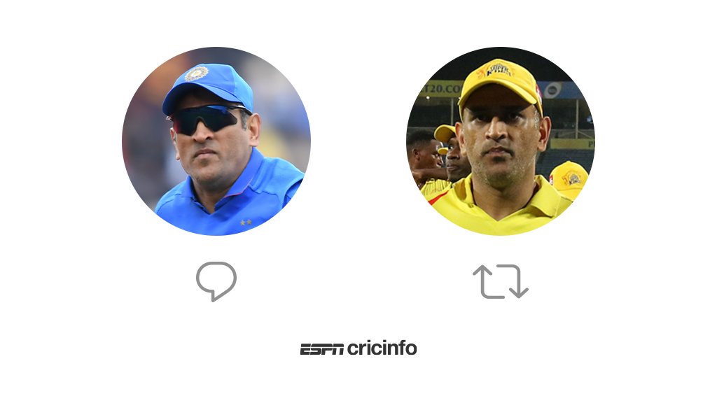 cricinfo's tweet photo. MSD in blue, or MSD in yellow? 🙃 https://t.co/dsK75WAY7h