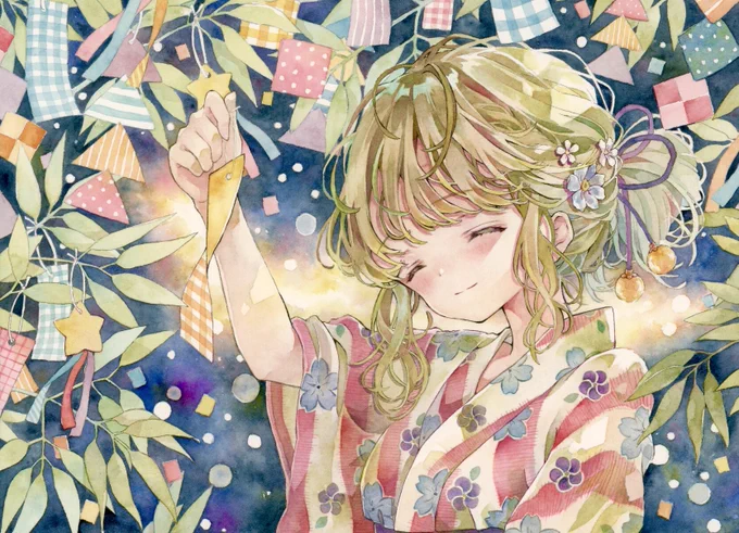 今日は七夕ですね??
七夕イラスト完成したのでスキャンしました☺️
#水彩イラスト #七夕 