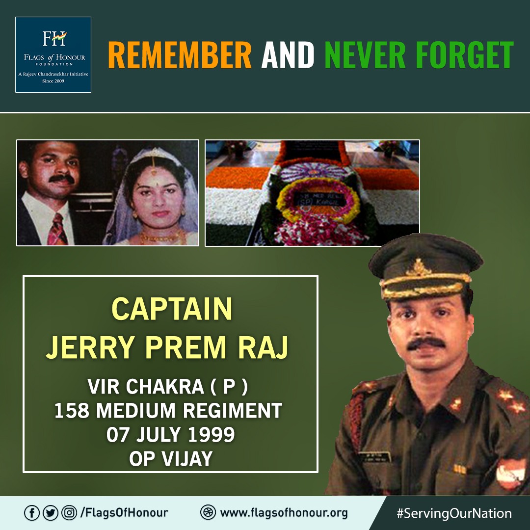 #RememberAndNeverForget 

Capt Jerry Prem Raj #VirChakra (P) 158 MED REGT, was tasked as an Artillery Observation Officer in support of the Infantry charging at Point 4875; the #Braveheart laid down his life #OnThisDay 07 July in 1999.

#OpVijay #Kargil1999