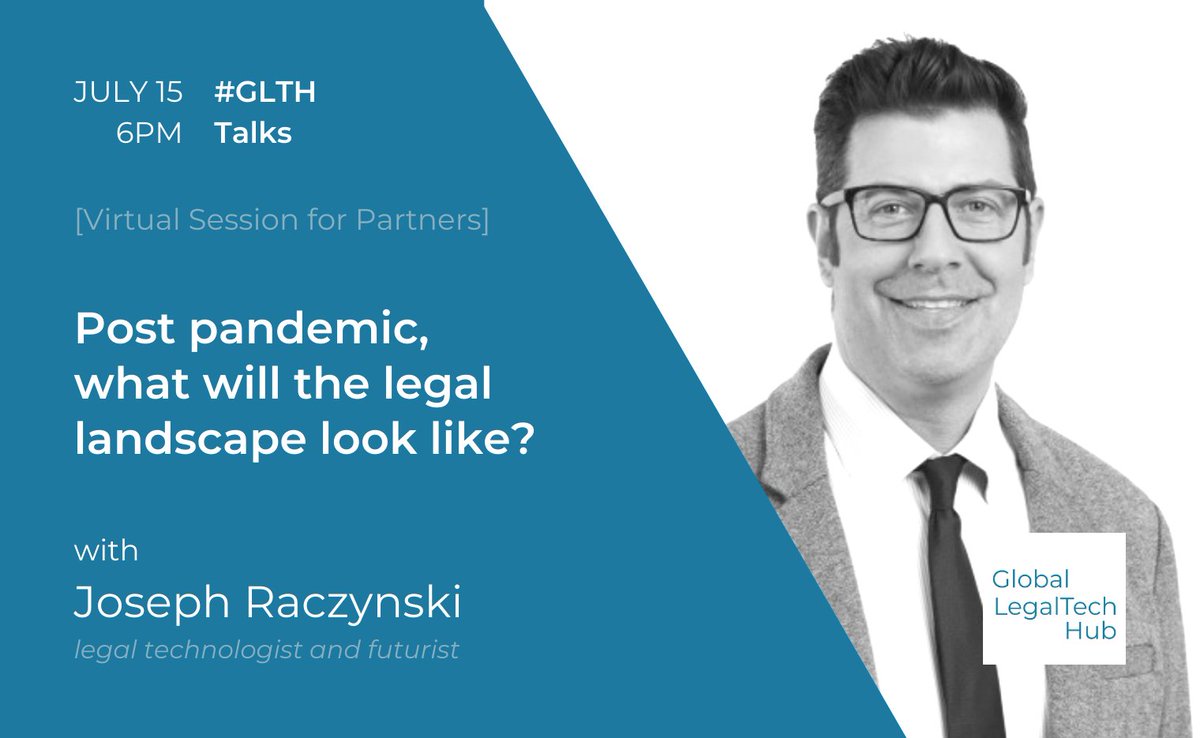 Glegaltechhub's tweet photo. ¡We have a new announcement! @joerazz, legal technologist and futurist, is going to talk about the future of #legaltech in a new special edition of #GLTHTalks. This virtual event is going to be available to our partners
📅 Date & time: 15th of July 2020 at 6pm
#GlobalLegalTechHub https://t.co/ov0WXf2Xs3