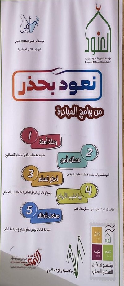 amaltatwerr's tweet photo. نفذمركز أمل االتطوير والأستشارات التطوعي تابع لمؤسسة الأميرة العنود الخيرية مبادرة :عملك آمن أحد مبادرات حملة مؤسسة الأميرة العنود الخيرية #نعود_بحذر https://t.co/zUvxaxulhi