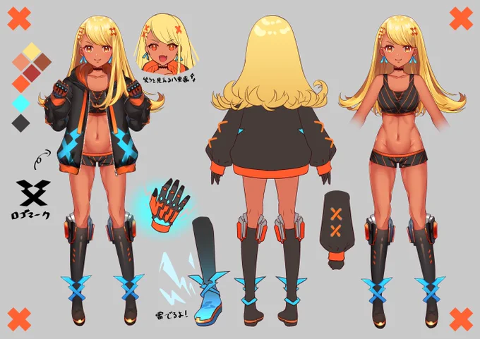 改めまして、ゲーム女子特化VTuberユニット『武装彼女』の神成きゅぴちゃん(@xprprQchanx)のキャラクターデザインを担当させていただきました!金髪巨乳バキバキ褐色でんきタイプ(後天性)⚡️⚡️ 