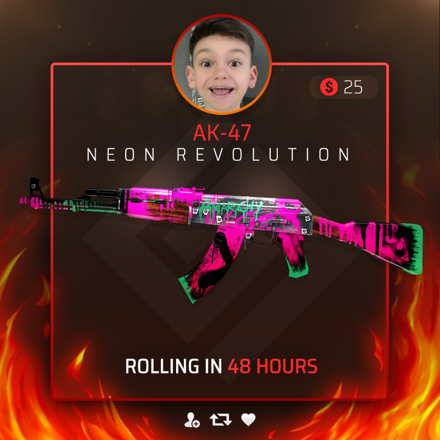 yungshapez's tweet photo. 🎁 $25 AK-47 | NEON REVOLUTION GIVEAWAY

Enter now:
- Retweet
- Follow me &amp; @furrycsgo 
- Tag a friend

⏰ 48 HOURS - GOOD LUCK! https://t.co/BWfMFW2bb8