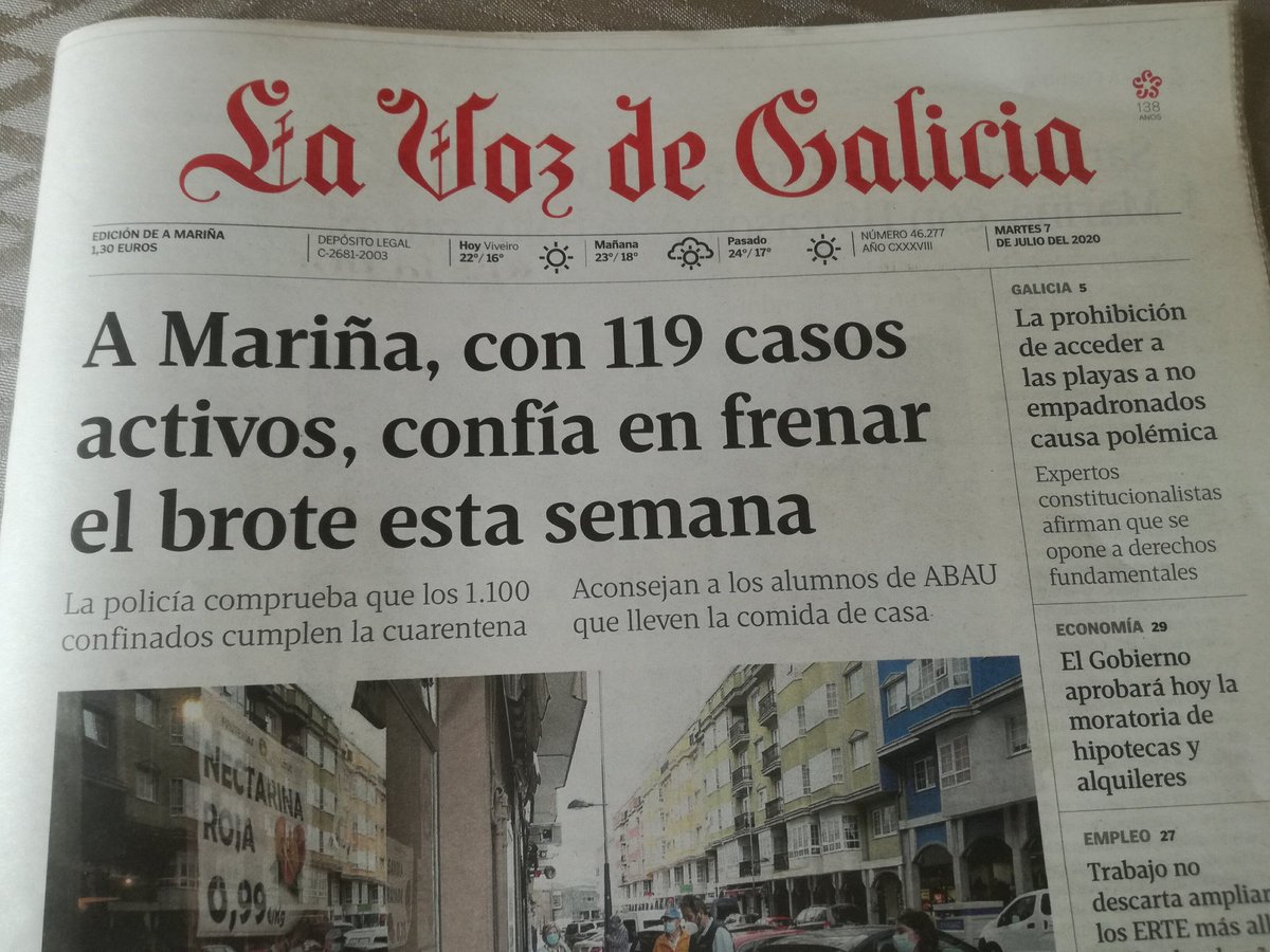 gonzalocortizo's tweet photo. Según la portada de hoy de La Voz de Galicia, el brote de A Mariña está controlado. El mismo periódico en la portada de su edición de hoy de A Mariña dice algo un poco diferente. 🤷🏼‍♀️ https://t.co/p6bpug4O4r