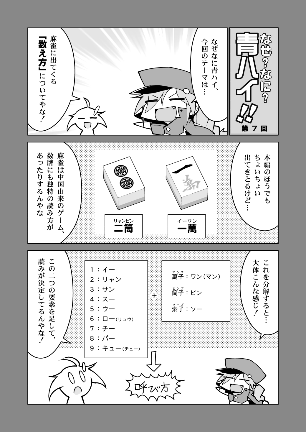 キユー 日曜東ラ 35b なぜなに青ハイ 第一回 鳴き 手軽でわかりやすいがために 初心者に対する落とし穴にもなりがちな 鳴き でも麻雀の仕組みを知るには便利だぞ 青天のハイ T Co 0areb4idlp Twitter