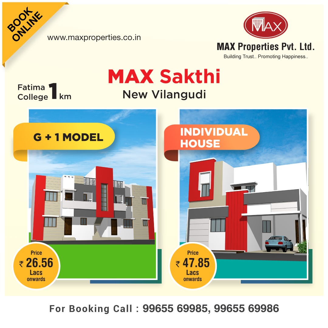 MaxMadurai's tweet photo. "Opportunity is everywhere. The key is to develop the vision to see it" Max properties introduces not one but two golden opportunities, MAX Sakthi in new Villangudi.G+1 Model starting at just 26.56Lacs &amp; individual house starting at just 47.85 Lacs only. Online Bookings open now! https://t.co/MoNnYpiz0j