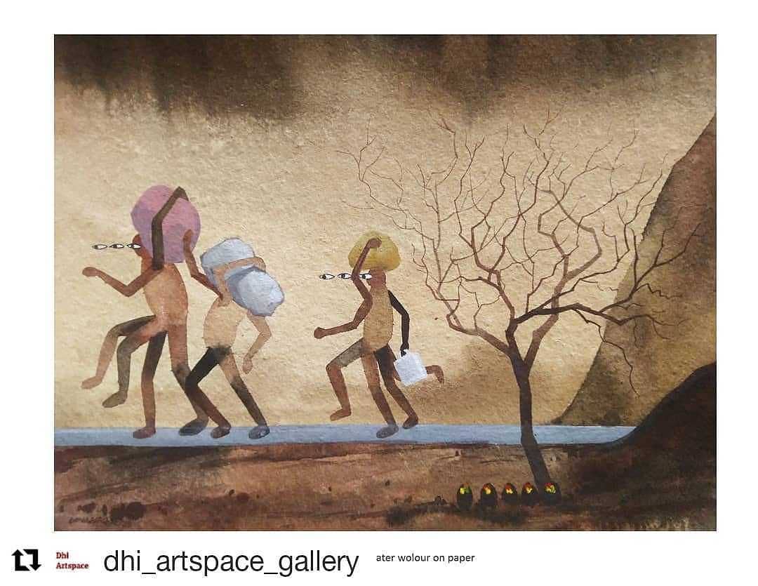MuseumOfGoa's tweet photo. @DevidasAgase  's new works reflect his engagement with sufferings of the migrant labour displaced because of COVID19 lockdown. https://t.co/jaGwaMdM6I
