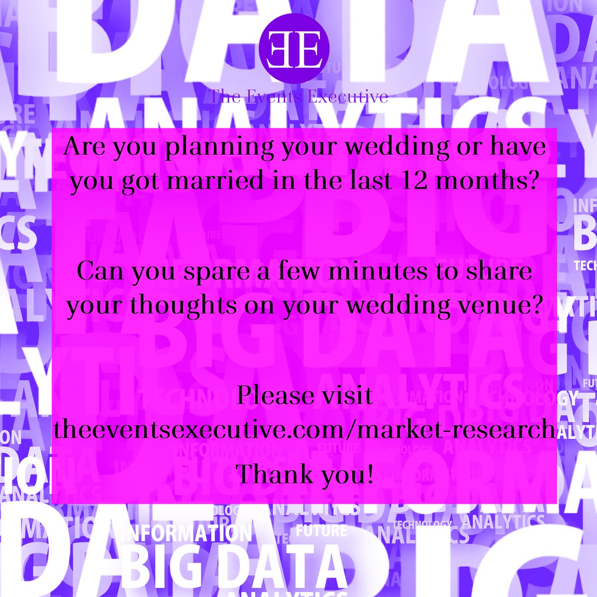 If you or anyone you know are planning your #wedding or have got #married in the last 12 months, we would really appreciate if you could take a few minutes to complete our survey.
theeventsexecutive.com/market-research