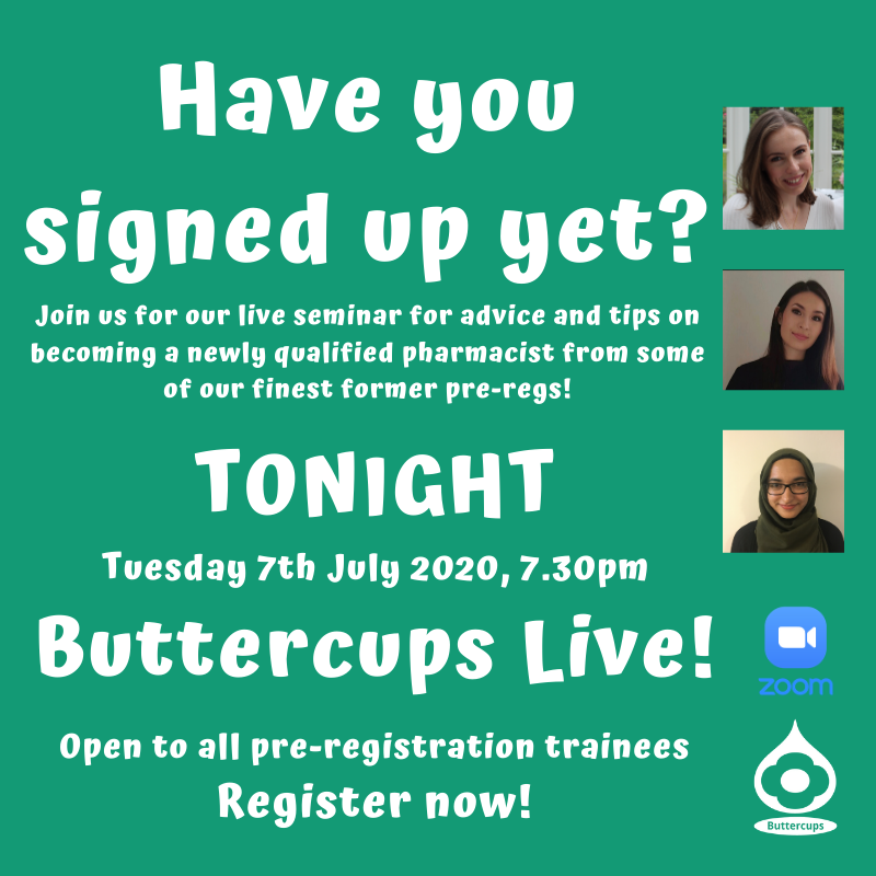 ButtercupsTP's tweet photo. It's tonight!!! #Preregs and #pharmacists joining the #provisionalregister join in to hear these three great pharmacists experiences and helpful advice!
Register for free here: https://t.co/8LF1wSbe28
See you there! https://t.co/6qFEViSC8K