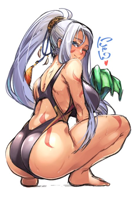 ポニテの日らしいけど、ポニテは息をするように描く事多いので、最近の落書きからメギドのオセにゃんチョイス。
ポニテはロングが揺れる様と、うなじ～お尻までの背中を同時に楽しめる素晴らしい髪型なのです。 