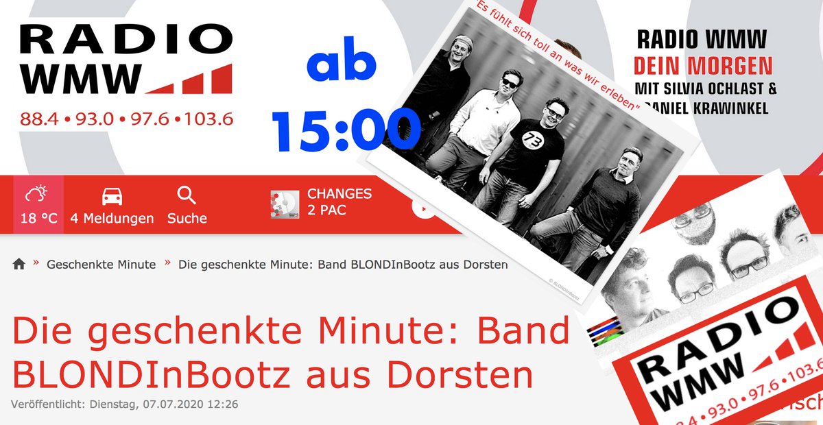 Blondinbootz's tweet photo. RADIO WMW: Die geschenkte Minute - Band BLONDInBootz aus Dorsten - Radio WMW 15:00 UHT https://t.co/2tBot8g2gg  #Blondinbootz #bandausdorsten #bestebandimwesten #konzerttip https://t.co/xtGW8lnGQQ