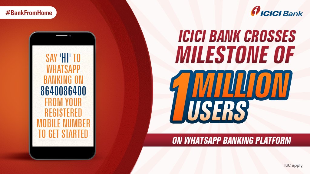 #ICICIBankWhatsAppBanking now has more than a million customers on its platform, undertaking a slew of banking requirements from the comfort of their home. Know more about this milestone here: bit.ly/ICICIBank1MILL…
