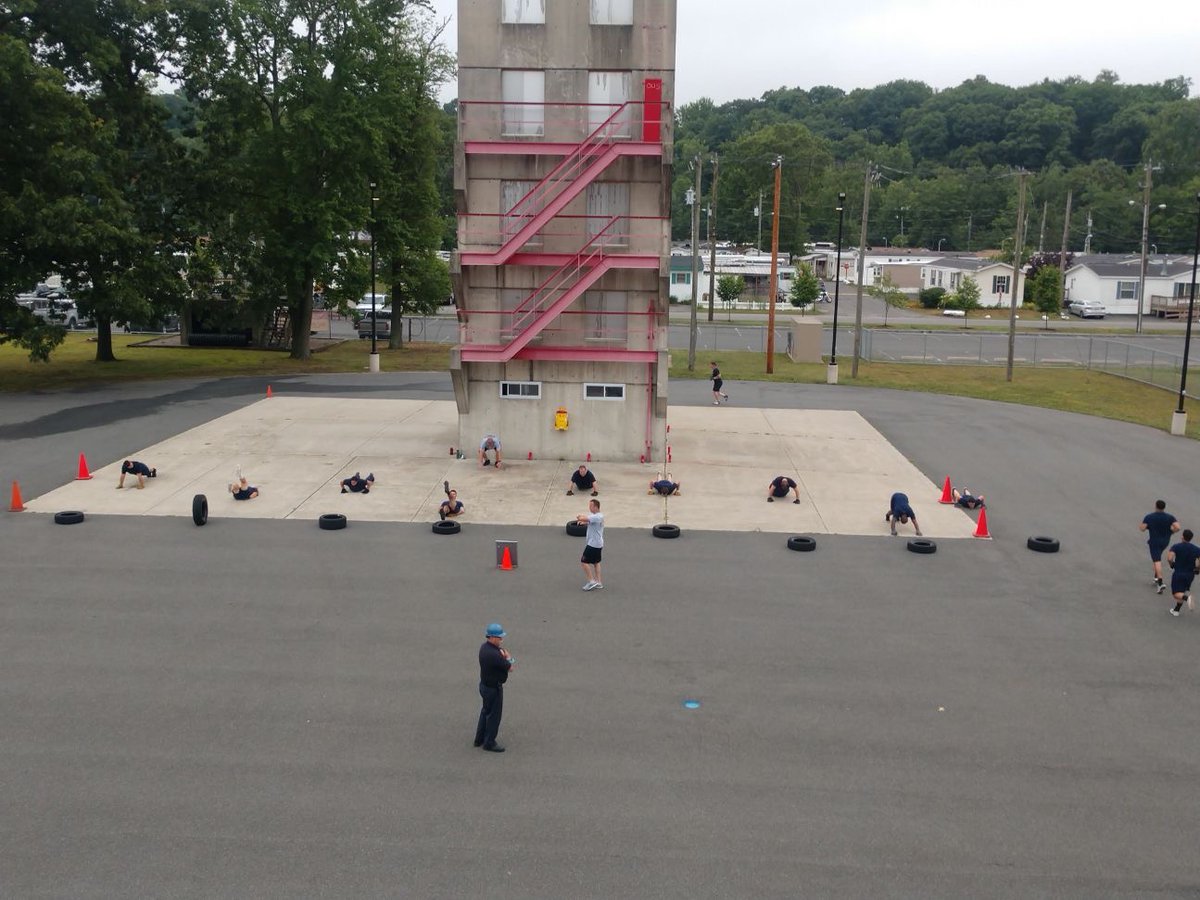MassDFS's tweet photo. The MFA has restarted firefighter recruit training at all 3 DFS campuses. This photo is of #ClassS15 in Springfield doing social distanced PT to start their day. https://t.co/OAgnV5yCkk