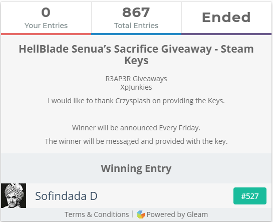 R3AP3RUK's tweet photo. #Congratulations @sofindada On winning Hellblade Senua Sacrifice You have been DM. #WINNER #smallstreamer https://t.co/iluSGq6Lz2