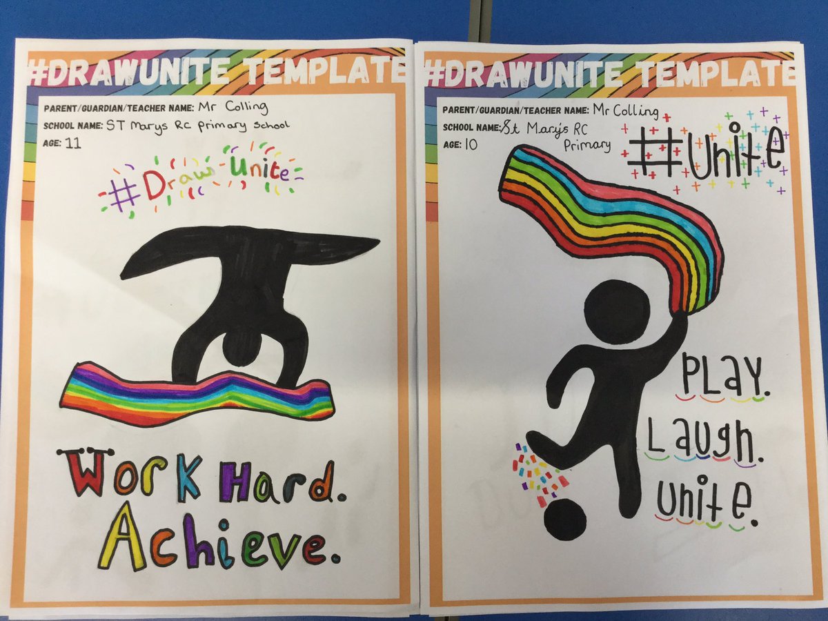 whickhamstmarys's tweet photo. Some Year 6 posters for the #DRAWUNITE challenge. Amazing design skills and inspirational slogans! #WeAreStMarys @GatesheadSSP https://t.co/SSm7BgCdG0