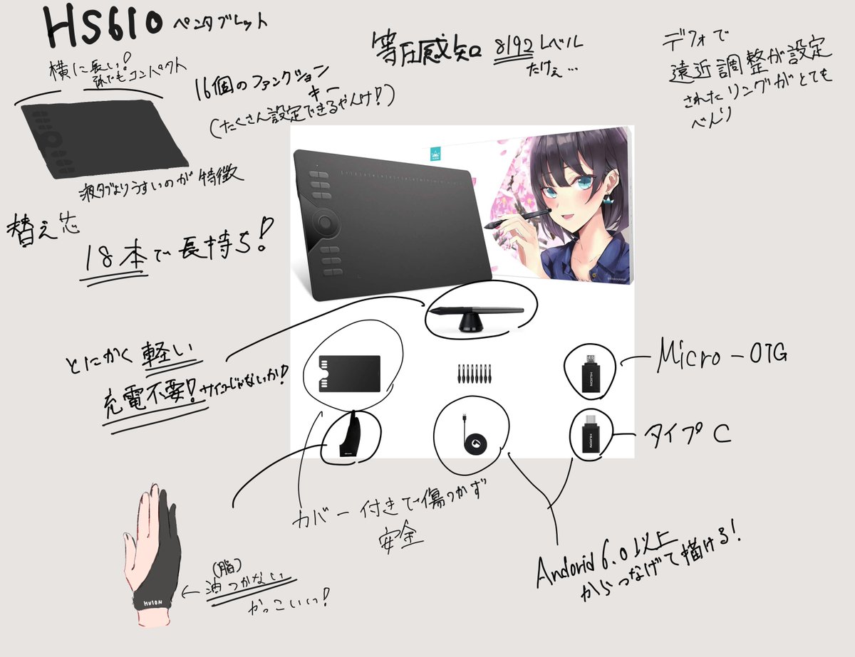 HUION様(@Huion_Japan)からご提供いただきました。
HS610ペンタブレット
コスパが良く液タブより幅を取らない。
液タブは熱くなる性質があるがその心配がないため長時間かける!
説明書は非日本語対応のため注意
下記リンク
https://t.co/c6pu0nDJOU
#Huion創作 #Huion #フイオン 