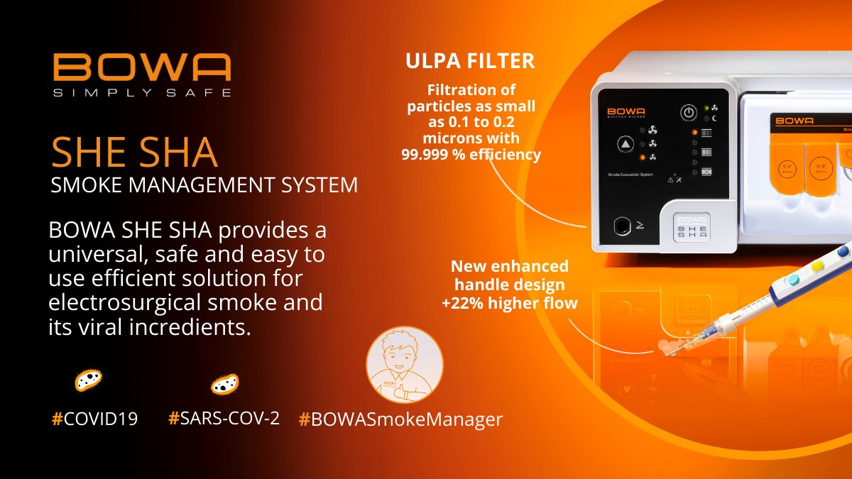 BOWAMEDICALUK's tweet photo. #BOWASHESHA provides a universal, safe &amp; easy to use efficient solution for electrosurgical smoke and its viral incredients:

- filtration of particles 0.1 to 0.2 microns with 99.999% efficiency

- new enhanced handle design +22% higher flow

Learn more: https://t.co/yG82izib2g https://t.co/0CimLoqEh0