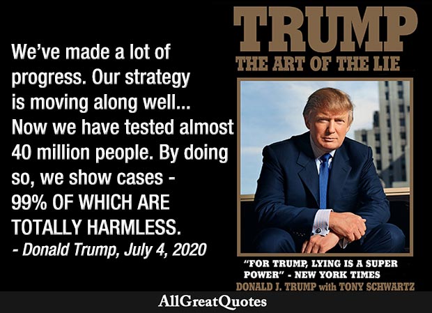 AllGreatQuotes's tweet photo. We're made a lot of progress. Our strategy is moving along well...Now we have tested almost 40m people. By so doing, we show cases, 99% of which are totally harmless. - Donald Trump https://t.co/cUta7IMA0a https://t.co/DsvOeCOYuw