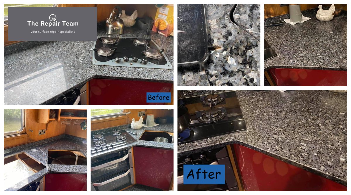 TheRepairTeam1's tweet photo. A customer called us after doing some DIY on his granite worktops, where the new hob was repositioned. Amazing result achieved by our #surfacerepair technician, James. #AsGoodAsNew ✨ https://t.co/94y4K8waNH https://t.co/FalSf9n79I