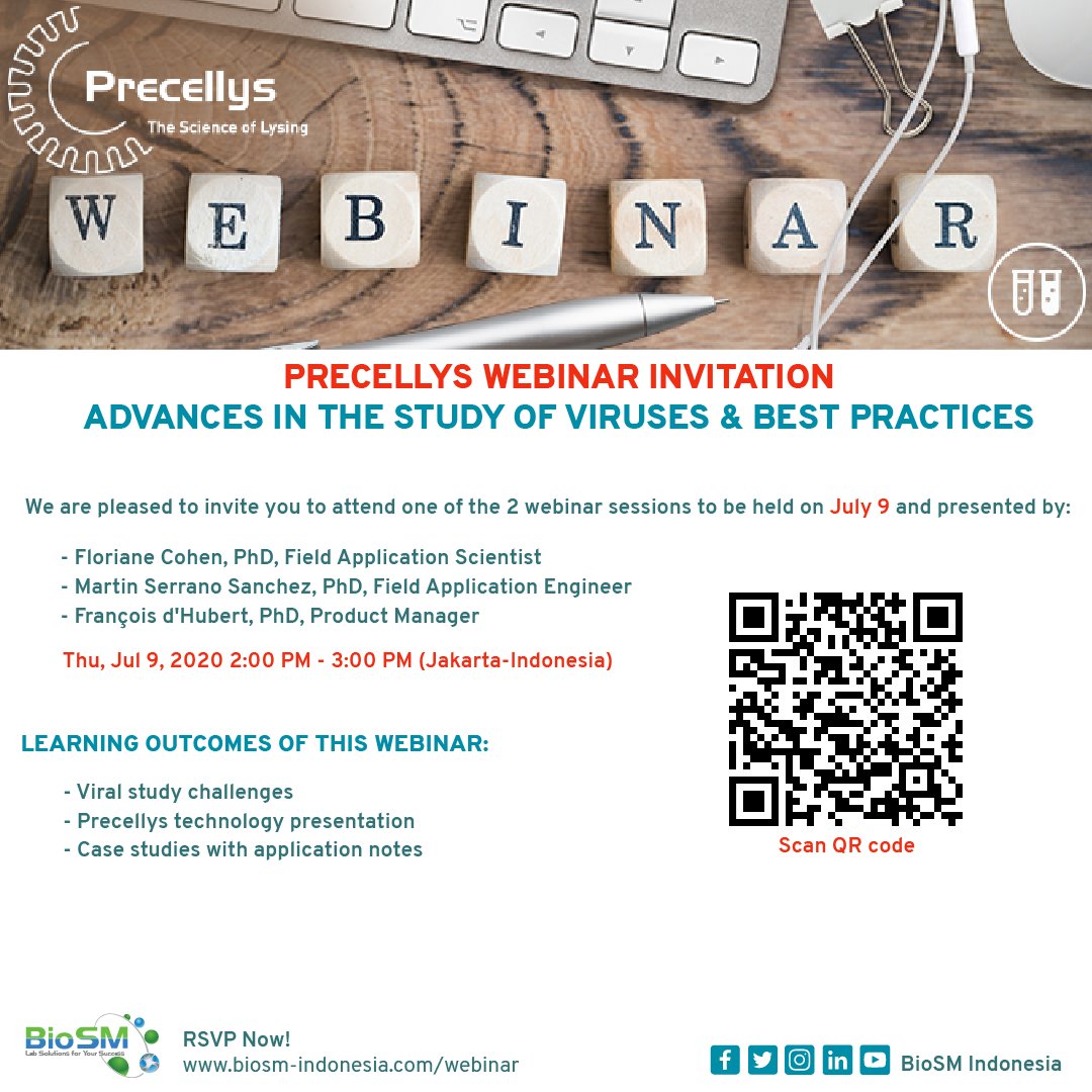 biosm_indonesia's tweet photo. PRECELLYS WEBINAR INVITATION
ADVANCES IN THE STUDY OF VIRUSES & BEST PRACTICES
#BioSM #Bertin #laboratory #Webinar RSVP NOW! https://t.co/DXCOUy8VnD