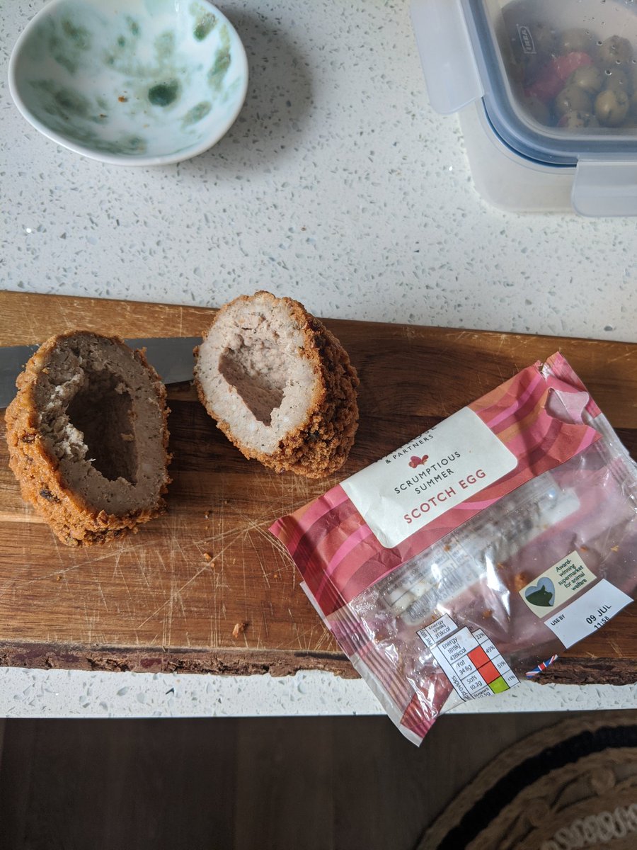 GeorgeMchambers's tweet photo. Got a @waitrose scotch egg, but they seem to have missed out a key ingredient https://t.co/EHuJ764izK