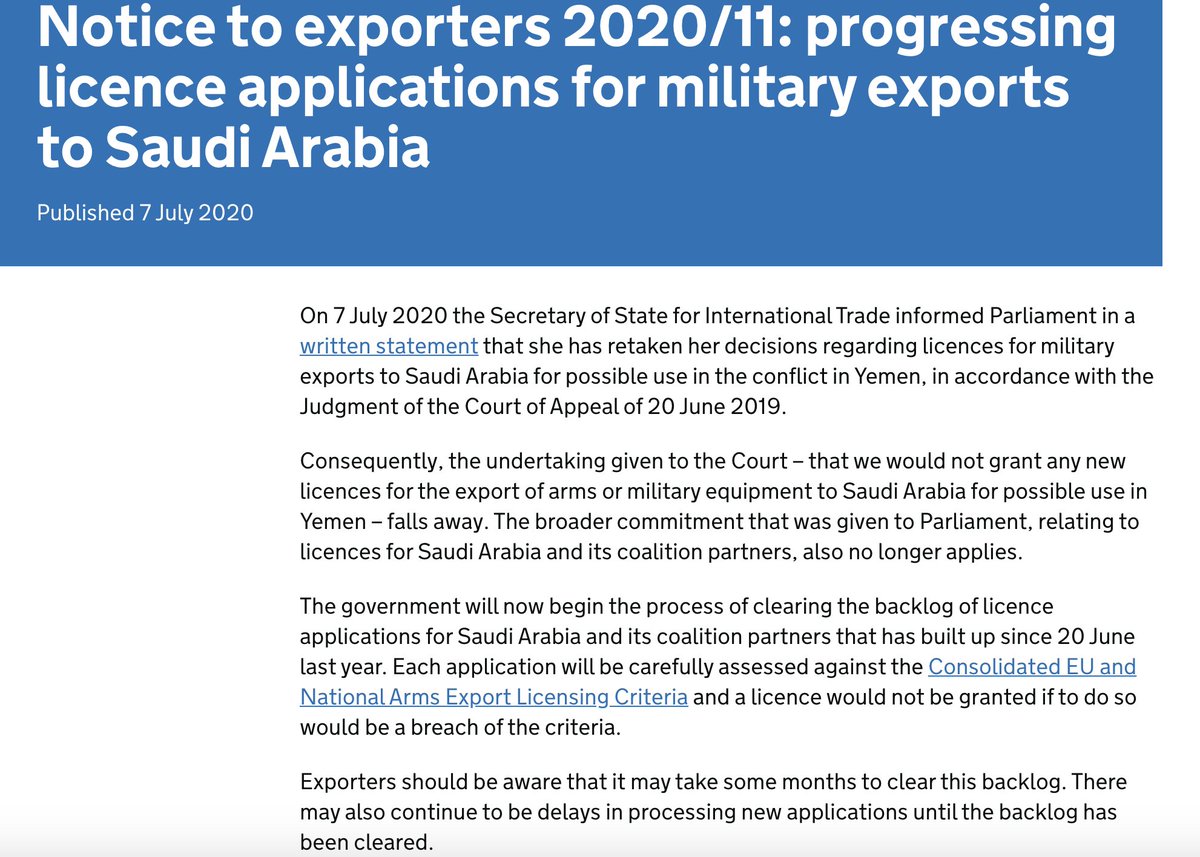 Breaking: The UK will begin selling arms to Saudi Arabia once more, following a ban put in place last year after the kingdom was accused of committing multiple human rights atrocities in Yemen.The UK government found these abuses were exceptions, and not part of a pattern.