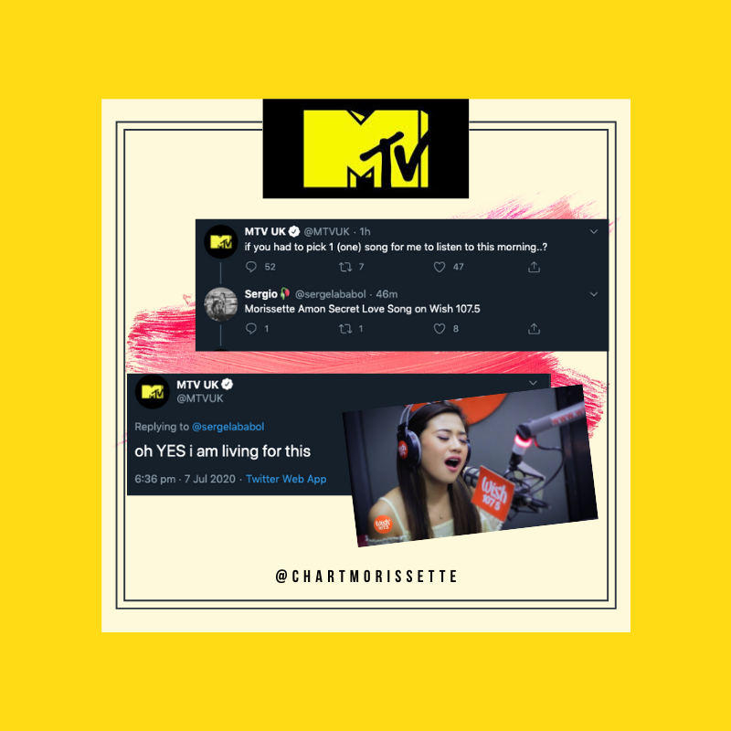 ChartMorissette's tweet photo. LOOK: "oh YES I am living for this." — @MTVUK to Morissette's rendition of "Secret Love Song" that just surpassed more than 134 Million Views today. (Via the tweet of @sergelababol)

Thank you for appreciating Morissette Amon! 🇵🇭

@its_morissette
#MorissetteAmon #AsiasPhoenix https://t.co/7QyQrsJUAc