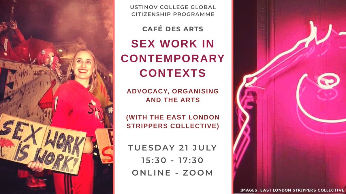 UstinovGCP's tweet image. The Café des Arts are excited to announce our next event - &apos;Sex Work in Contemporary Contexts: Advocacy, Organising and the Arts&apos; - taking place on Tuesday 21st July, 15:30 - 17:30, also online via Zoom webinar! SIGN UP with DURHAM UNIVERSITY email: eventbrite.co.uk/e/sex-work-in-…