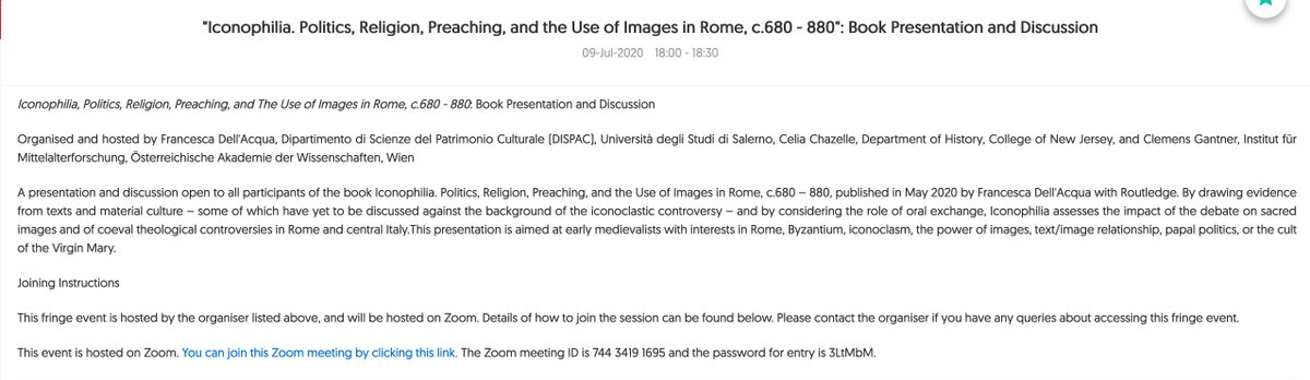Franziat4oaks's tweet image. Book presentation at #vIMC with Clemens Gantner @oeaw and Celia Chazelle @TCNJHistoryDept

Iconophilia. Politics, Religion, Preaching, and the Use of Images in Rome, c.680 - 880

09-Jul-2020
18:00 - 18:30 BST

Zoom meeting ID: 744 3419 1695 
password: 3LtMbM