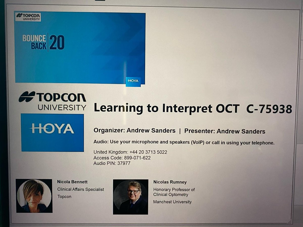 Hoya_UK's tweet photo. Thankyou Nicola Bennett for a fantastic webinar on Learning how to interpret OCT as part of our series of Bounceback 20 partner CET events. #topconoct #hoya #learning #partnerships https://t.co/FWnJrAqjap