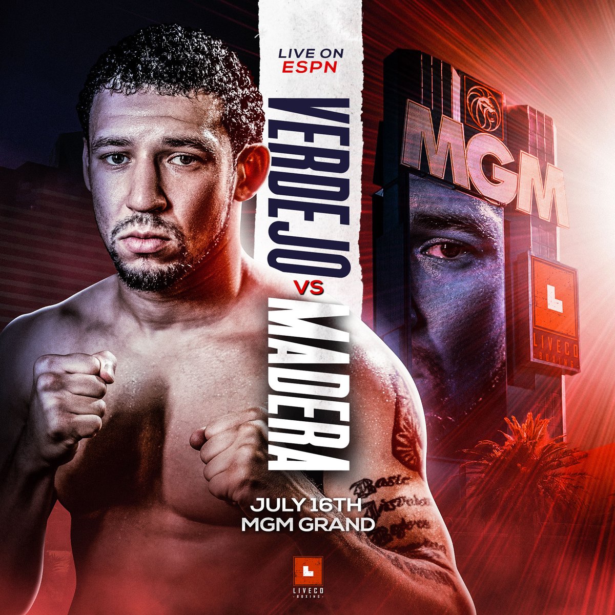 livecoboxing's tweet photo. We’re pleased to announce that undefeated lightweight prospect "ILL" Will Madera (15-0-3 8 KO’s) will battle highly touted @DiamanteVerdejo  (26-1 16 KO’s) on July 16th as part of the @trboxing  on @espn Summer Series live from the @MGMGrand . #boxing #willmadera #felixverdejo https://t.co/kT1CgeZqzS