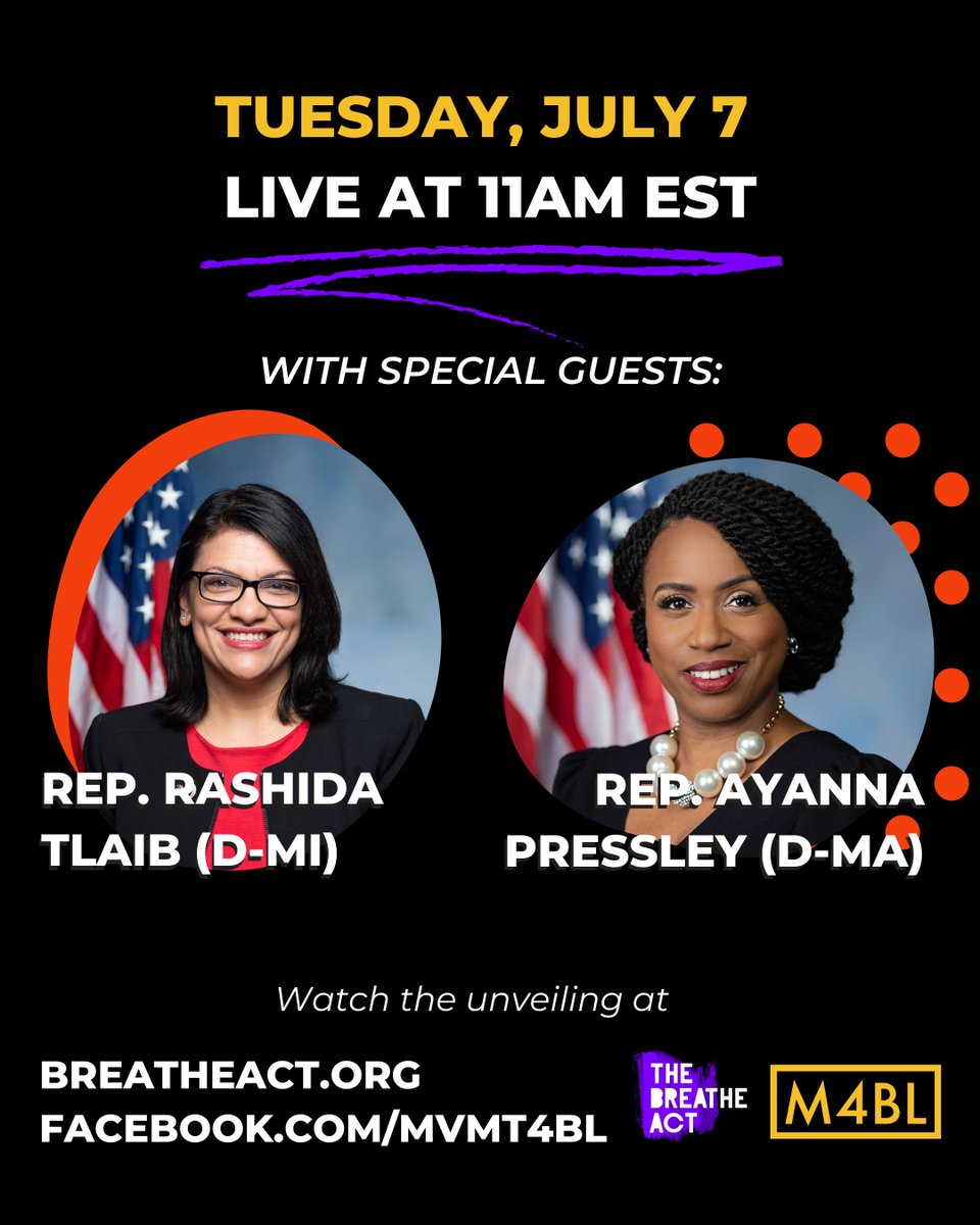 Today, we unveil the BREATHE Act, a visionary Civil Rights legislation. Join us live at 11AM ET with <a href="/RepPressley/">Congresswoman Ayanna Pressley</a> and <a href="/RepRashida/">Congresswoman Rashida Tlaib</a> and a special performance by @JohnLegend

BREATHEAct.org #BREATHEAct