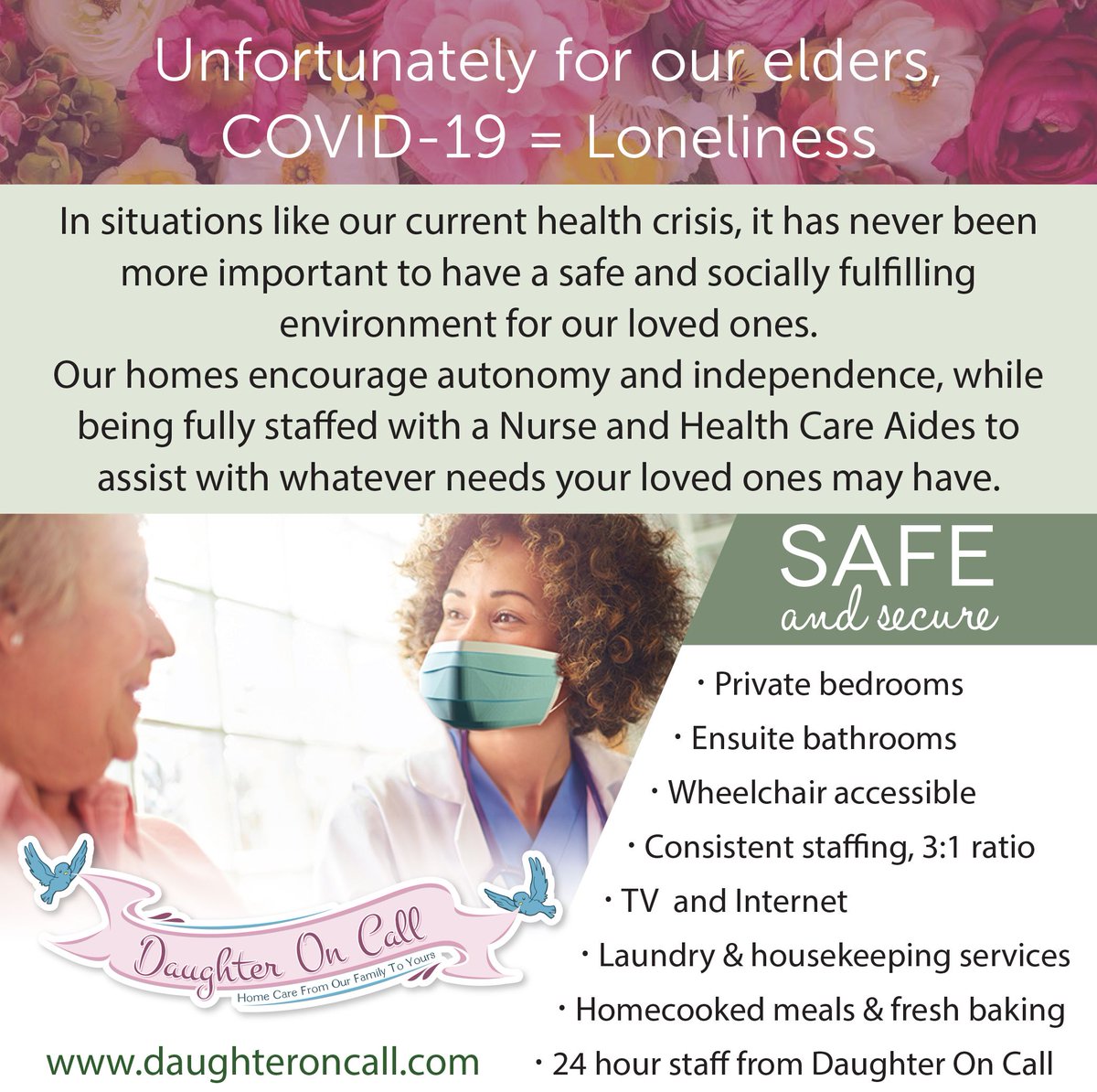 DOCRoblinmb's tweet image. Unfortunately for our elders, COVID-19 = Loneliness. 

In situations like our current health crisis, it has never been more important to have a safe and socially fulfilling environment for our loved ones. Our homes encourage autonomy and independence while being fully staffed.