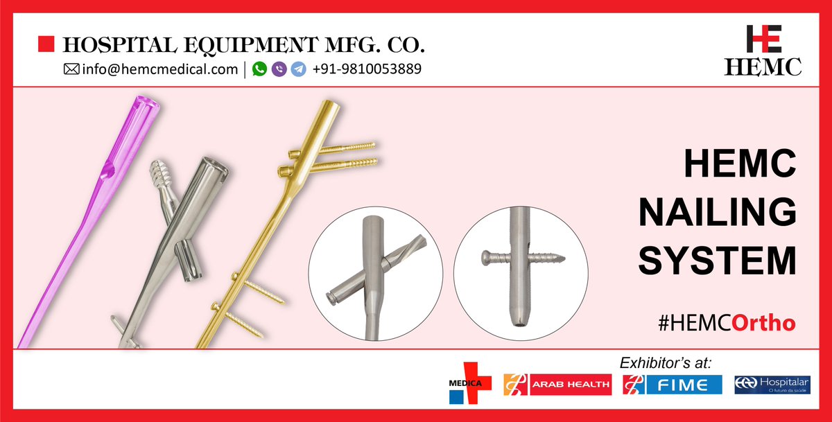 HemcOrtho's tweet image. We offer a wide range of high quality nailing system to our worldwide customers. Visit at tinyurl.com/y84pa8fq
#NailingSystem, #InterlockingNails, #InterlockingNailsIndia, #LockingPlates, #LockingPlatesInstruments,  , #OrthopedicImplants, #HEMCMedical, #HEMCOrtho, #HEMCIndia