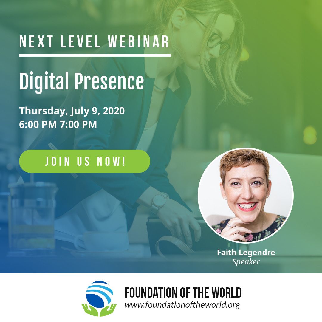 our_foundation's tweet photo. Digital Presence with Faith Legendre this Thursday, July 9 from 6:00 PM - 7:00 PM Learn from Faith LeGendre how you can build a professional online presence that will help you nurture relationships. https://t.co/sCcBhnT48h https://t.co/DelnEpht5A