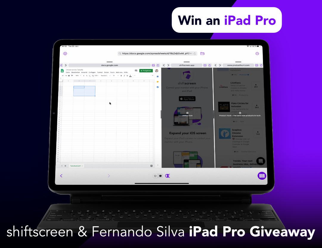 To celebrate version 3.0 of #shiftscreen and 10k subscribers of <a href="/nandoprince93/">Fernando Silva</a>, we are giving away an iPad Pro 2020! You can enter the #giveaway now over at: shiftscreen.app/giveaway!