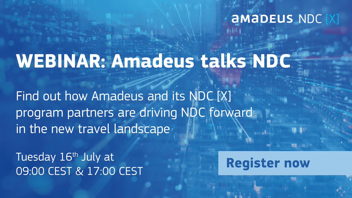 On the 16th July some of Amadeus’ experts on #NDC will be hosting a webinar to explain where we are as an industry, what Amadeus is doing to drive #adoption, and what COVID-19 has taught us too. Sign up here to listen in: ow.ly/XHxp102igPF
