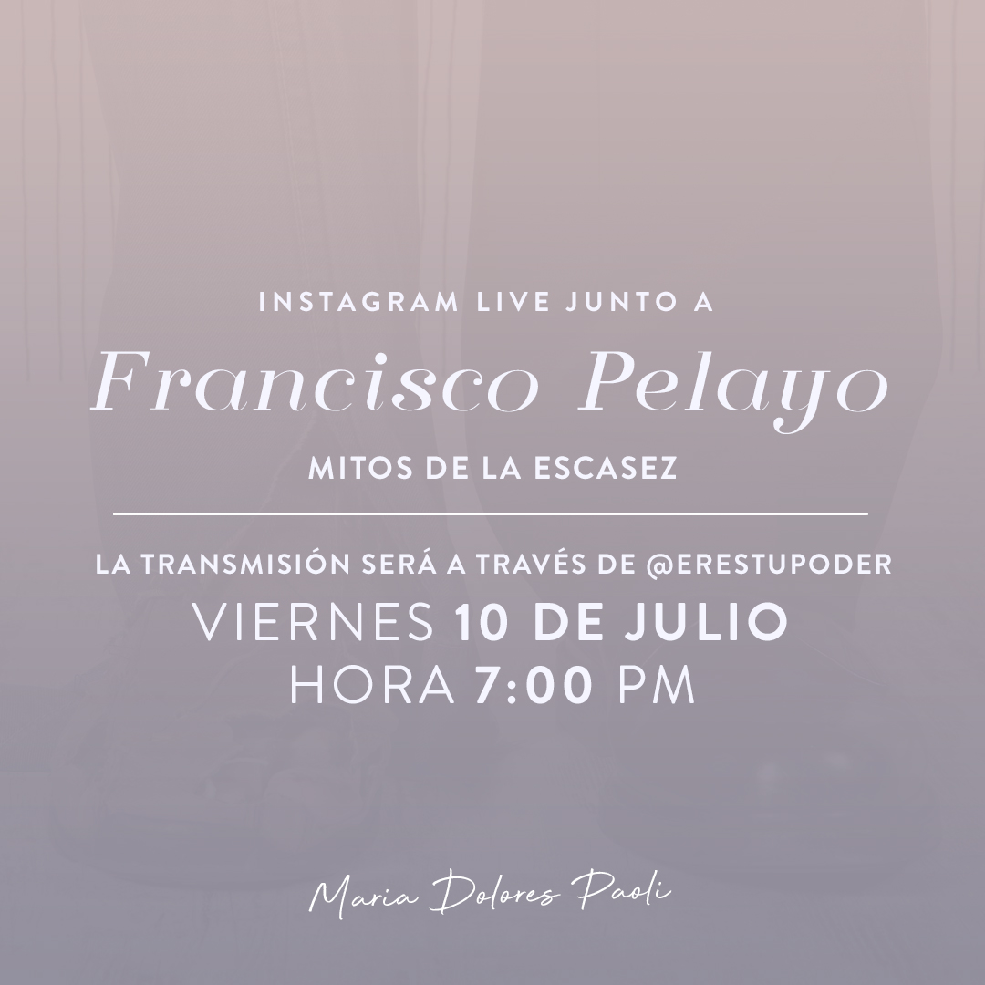 Buenos días, queridos amigos.

Este Viernes 10 de Julio estaré compartiendo junto a Francisco Pelayo a través de un Instagram Live.

Conversaremos un rato sobre Los Mitos de La Escasez y estaremos contestando todas sus preguntas.

¡Espero verlos por allá!