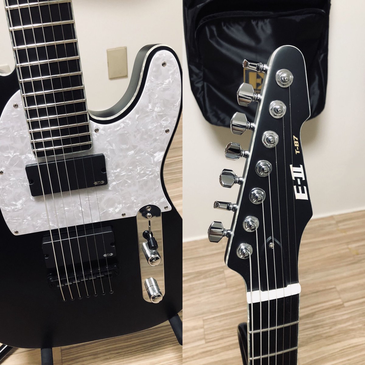 7本目のギターは7弦ギター。 ピックガード、ペグ等を交換したので7