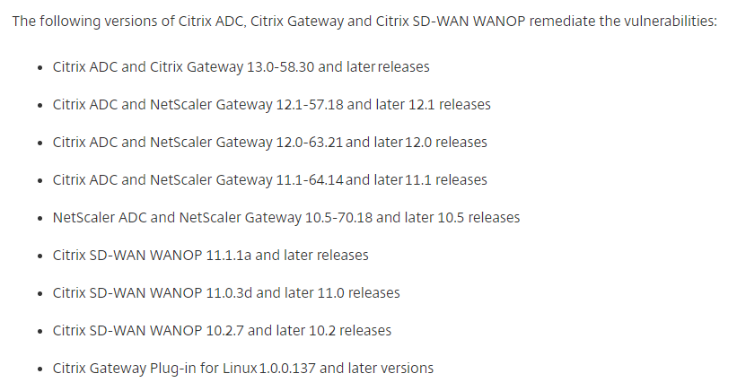 cstalhood's tweet photo. #Citrix ADC and SD-WAN vulnerabilities < fixed in latest builds https://t.co/WgeSHzFRAK https://t.co/J8gzeGUkV8