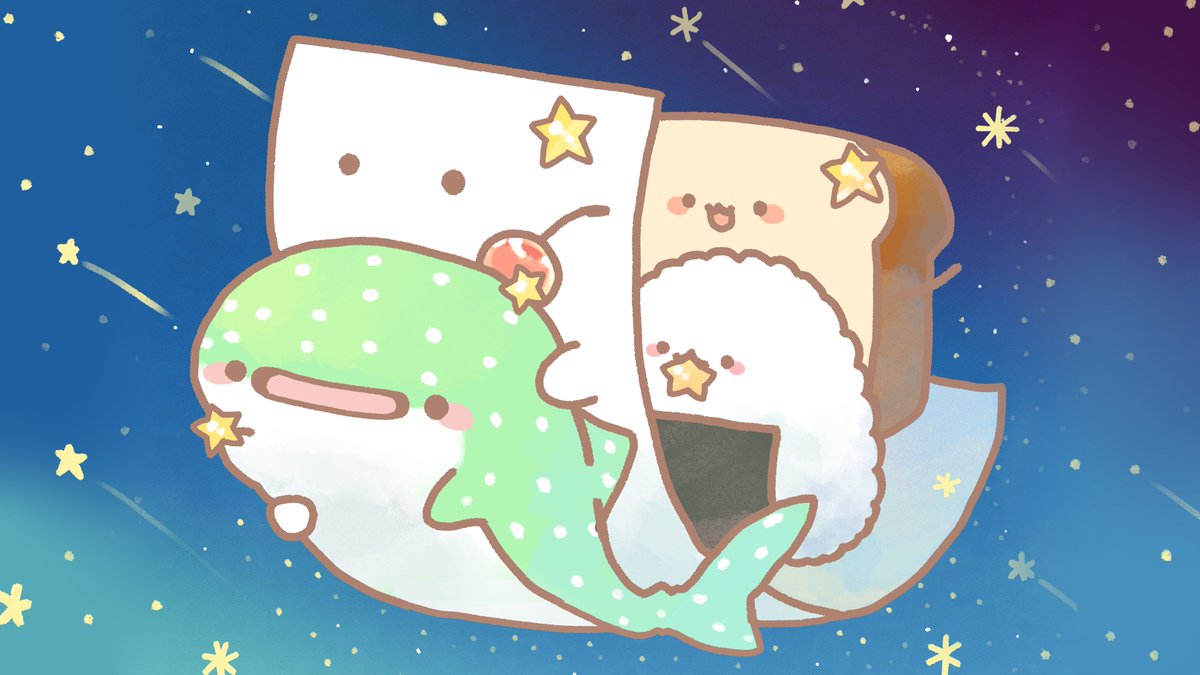 「#七夕の願い事  #七夕
「メロンソーダじんべえざめ」、「もめん」、「むりつむり」|湊谷 鈴🥝絵本クラファン中🌸イラストのお仕事受付中のイラスト