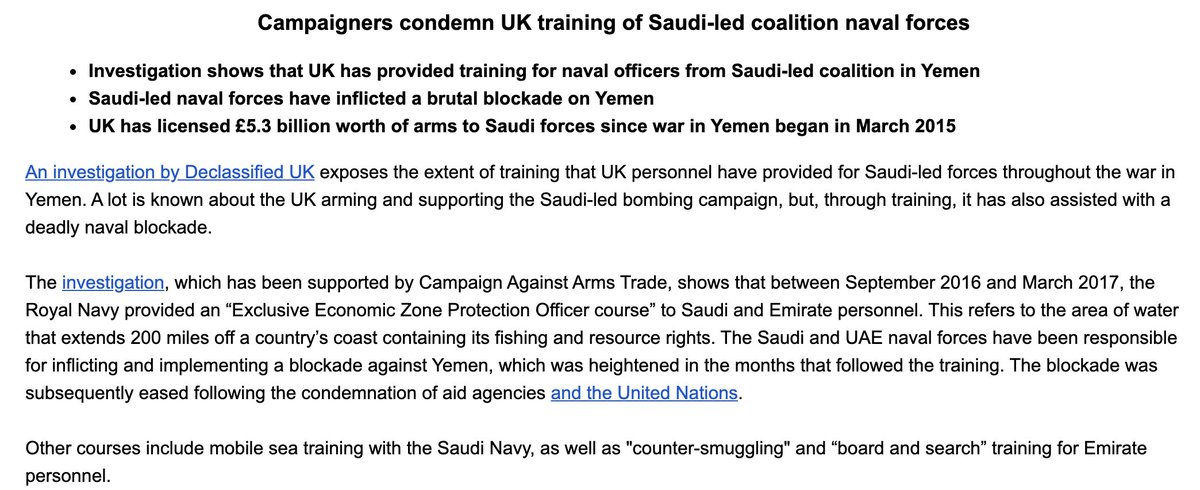 Crazy time.Yesterday,  @Billbrowder won a long battle to introduce the UK Magnitsky Act, which will sanction a number of Saudis involved in the murder of Jamal Khashoggi.Then, this morning,  @declassifiedUK found that the UK helped enabled a devastating naval blockade of Yemen.