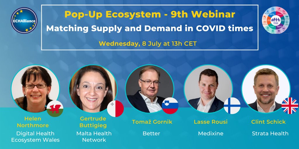 Check the agenda for our #PopUpEcosystem tomorrow with speakers from 🏴󠁧󠁢󠁷󠁬󠁳󠁿🇲🇹🇸🇮🇫🇮🇬🇧presenting on:
👉Matching industry support with #NHS Wales needs
👉Importance of quality #data
👉What #COVID19 did to a #telehealth growth company
👉How Malta reacted

Register: buff.ly/2VU38kO