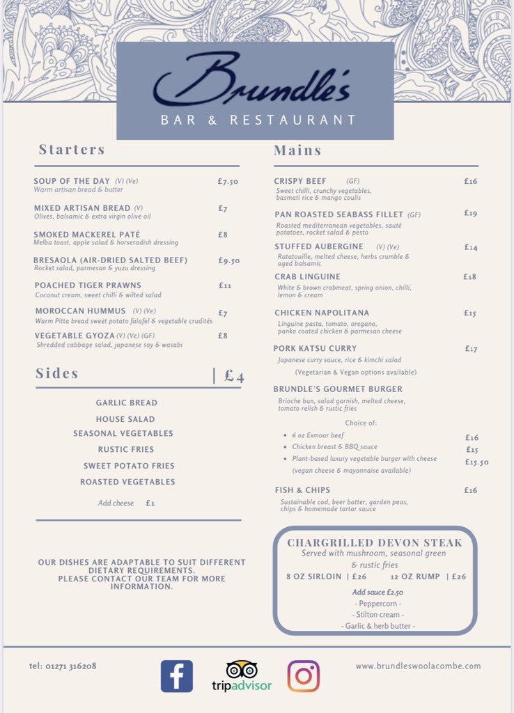brundles_devon's tweet photo. Our new menu is now live🎉 come on down and try our new dishes on Woolacombe Beachfront on our terrace with a stunning view of Woolacombe Bay and Beach🍻🏝 https://t.co/dN8Dvbsvam