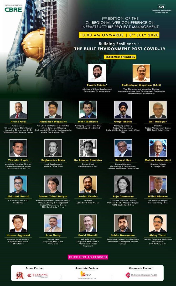 CBRE_India's tweet photo. Last day to register for the 9th edition of the #CBRExCII Conference on #Infrastructure Project Management

Join us as we decode the various facets that will shape the built environment in the post #COVID19 era. 

Register: https://t.co/N4p6BYZhF3 
@AnshumanMagzine @gurjotsbhatia https://t.co/YjrB5xBeuM