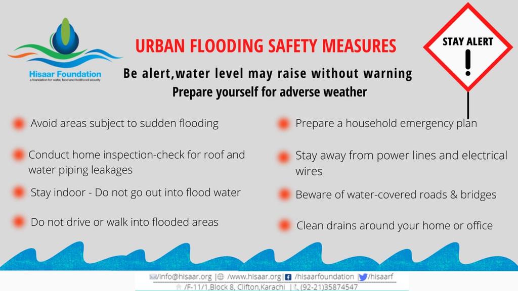 HisaarF's tweet photo. The @pmdgov has issued urban flooding alerts as we undergo storms &amp; heavy #rainfall ⛈🌧🌩

Follow the safety measures below and stay safe.

#Sindh
#KarachiWeather 
#Monsoon2020 https://t.co/x8bseTVwii