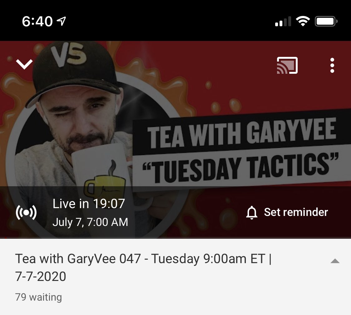 __erinlea's tweet photo. It’s almost time! TEA WITH @garyvee 7am here! Lets GOOO! #TeawithGaryVee #garyvee https://t.co/osRGl6eWMf